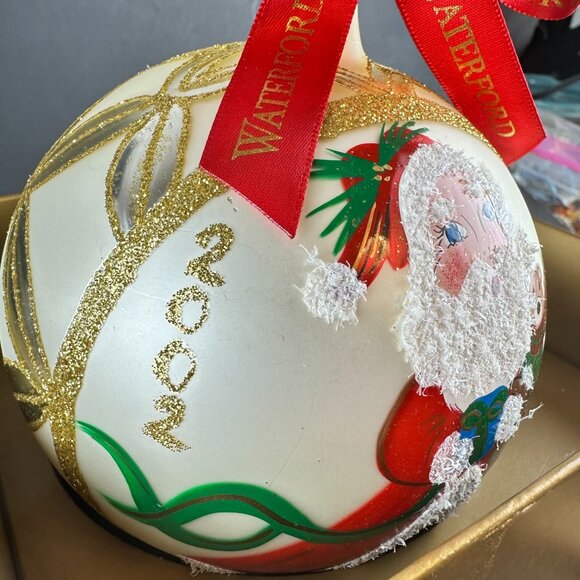 Waterford 2002 Annual Santa Ball Glass Ornament With Box 4.5" - Picture 4 of 6